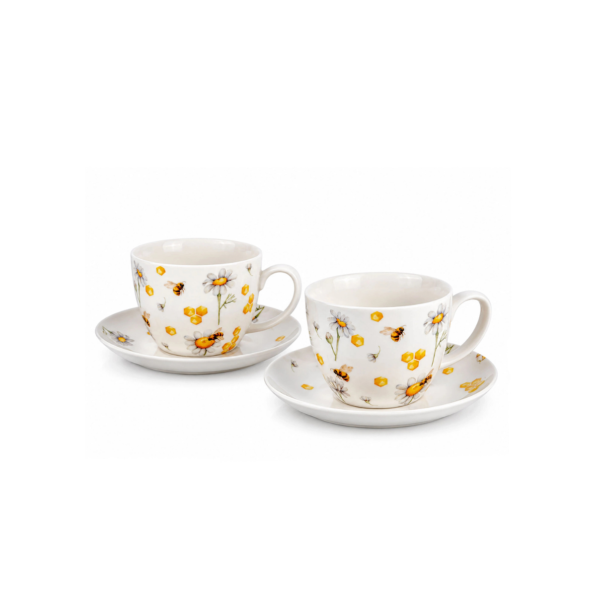 Tea with Honey porcelain tea cup and saucer set of 2 with bee illustrations