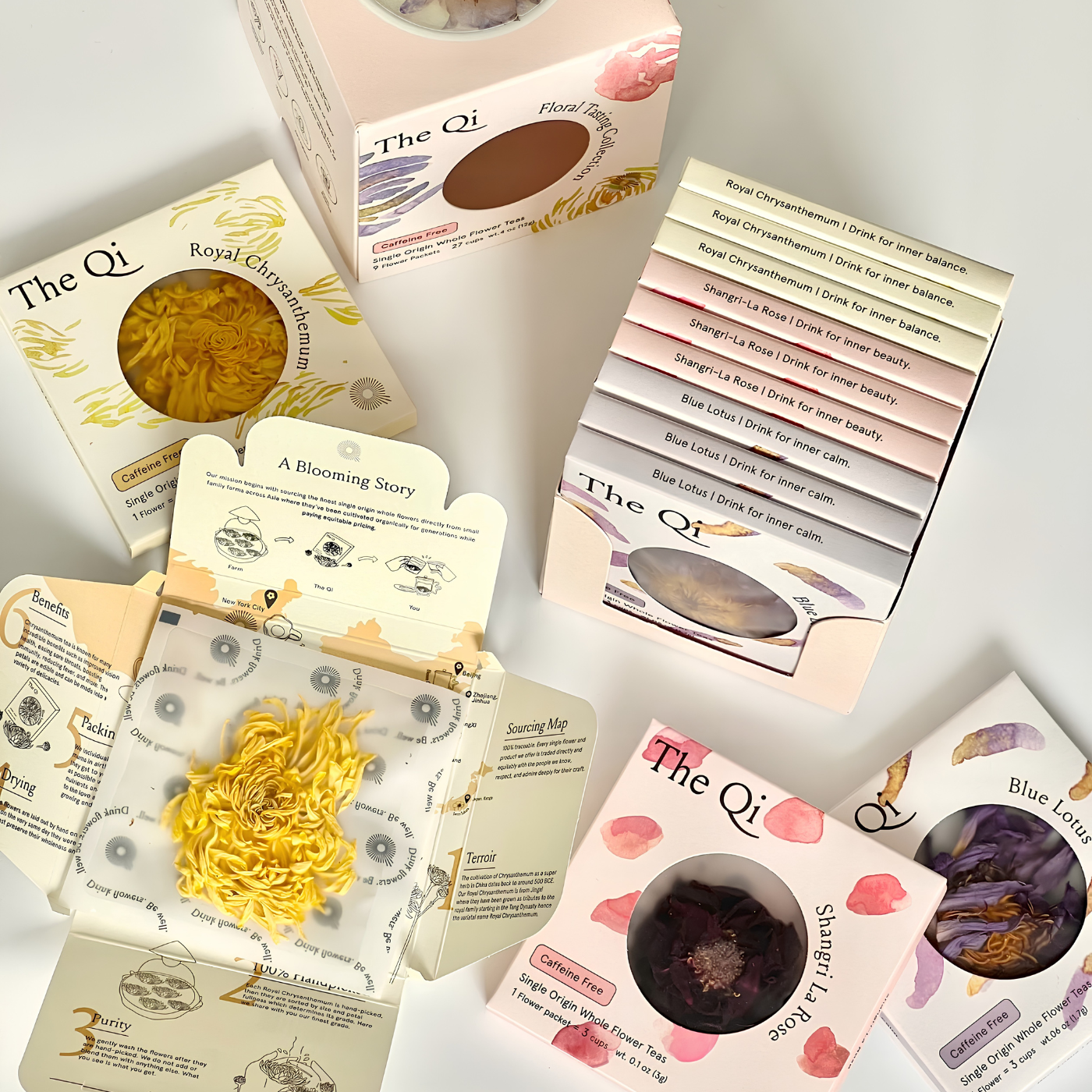 The Qi Organic Floral Collection whole flower tea