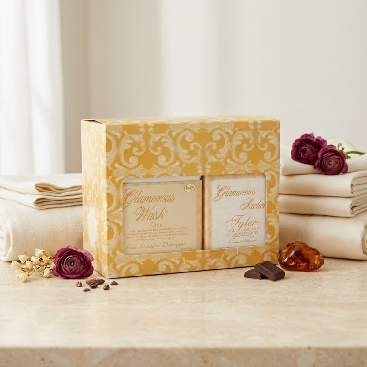 Tyler Candle Company DIVA Glamorous Gift Suite V with two Glamorous Wash bottles and a scented sachet