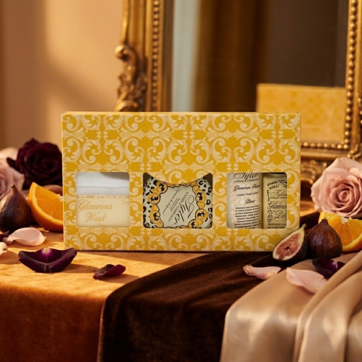Tyler Candle Glamorous Gift Suite IV Diva set with wash, candle, hand lotion and Glamour Do spray