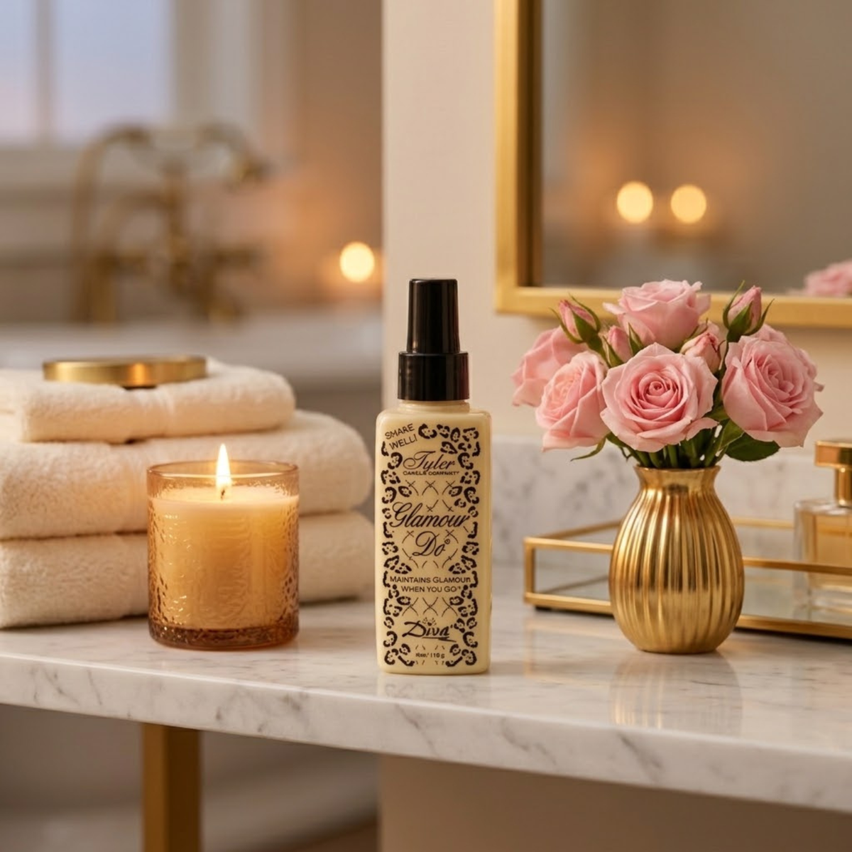 Tyler Glamour Do Diva 4 oz toilet spray on bathroom shelf