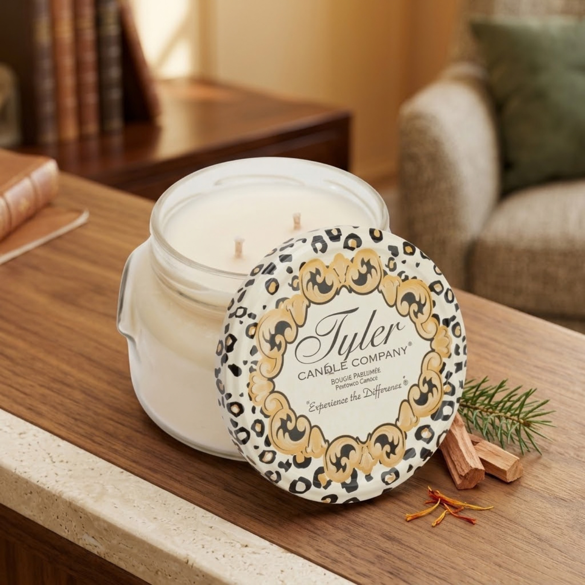 Tyler Candle Company Regal 22 oz 2-Wick Candle with amber and woody fragrance