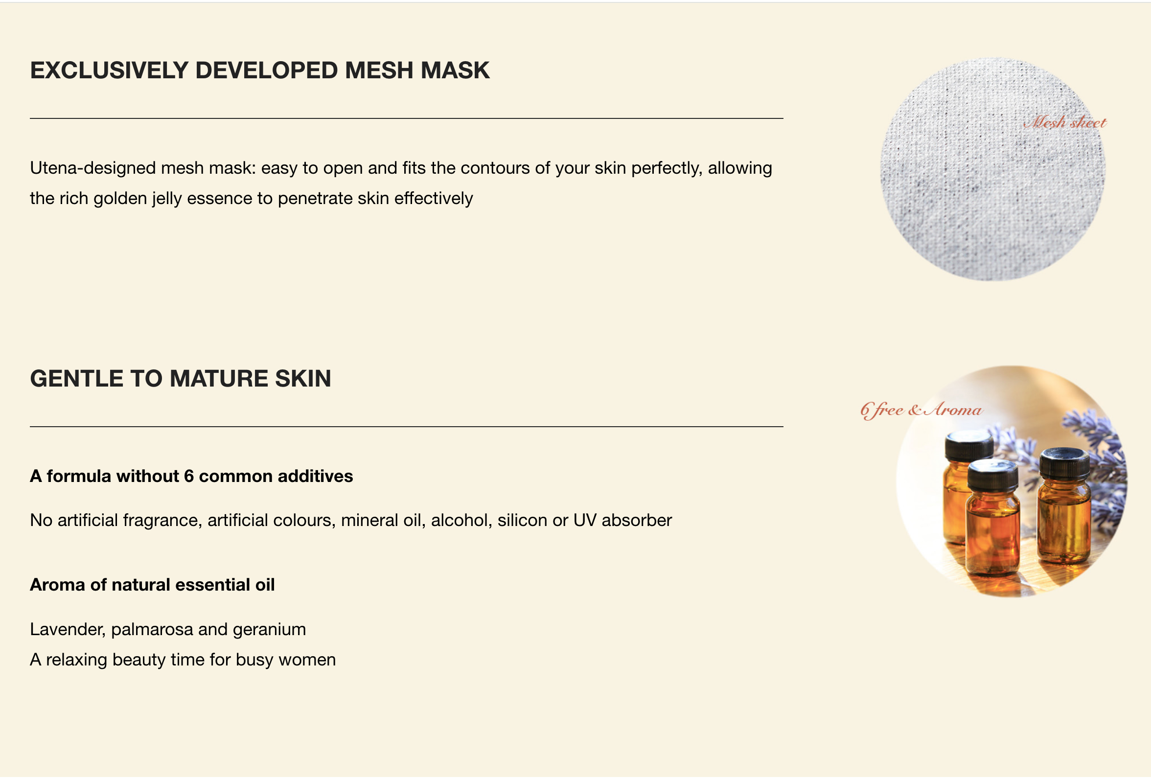 Utena Premium Puresa Golden Jelly Mask Collagen mesh sheet design and gentle formula with lavender and geranium essential oils, free from alcohol and artificial additives