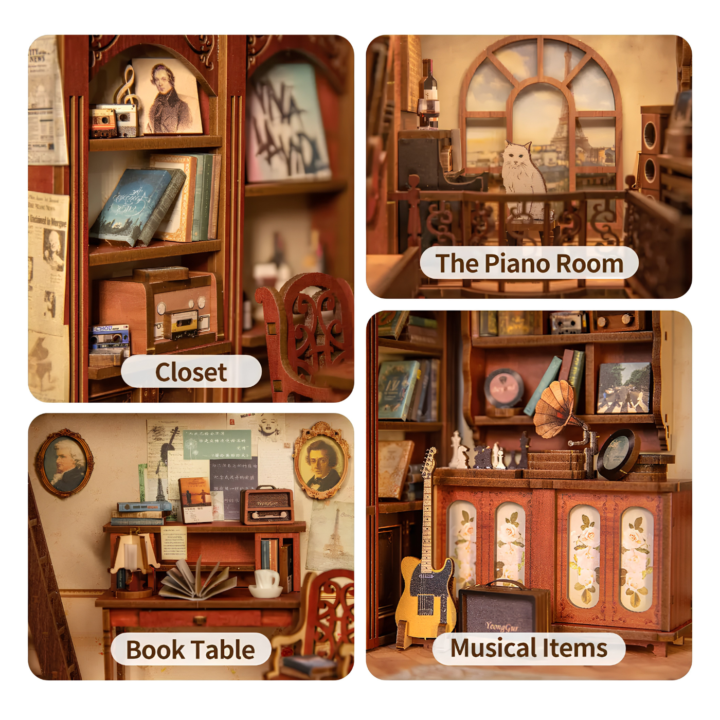 DIY book nook with vinyl records and vintage radio