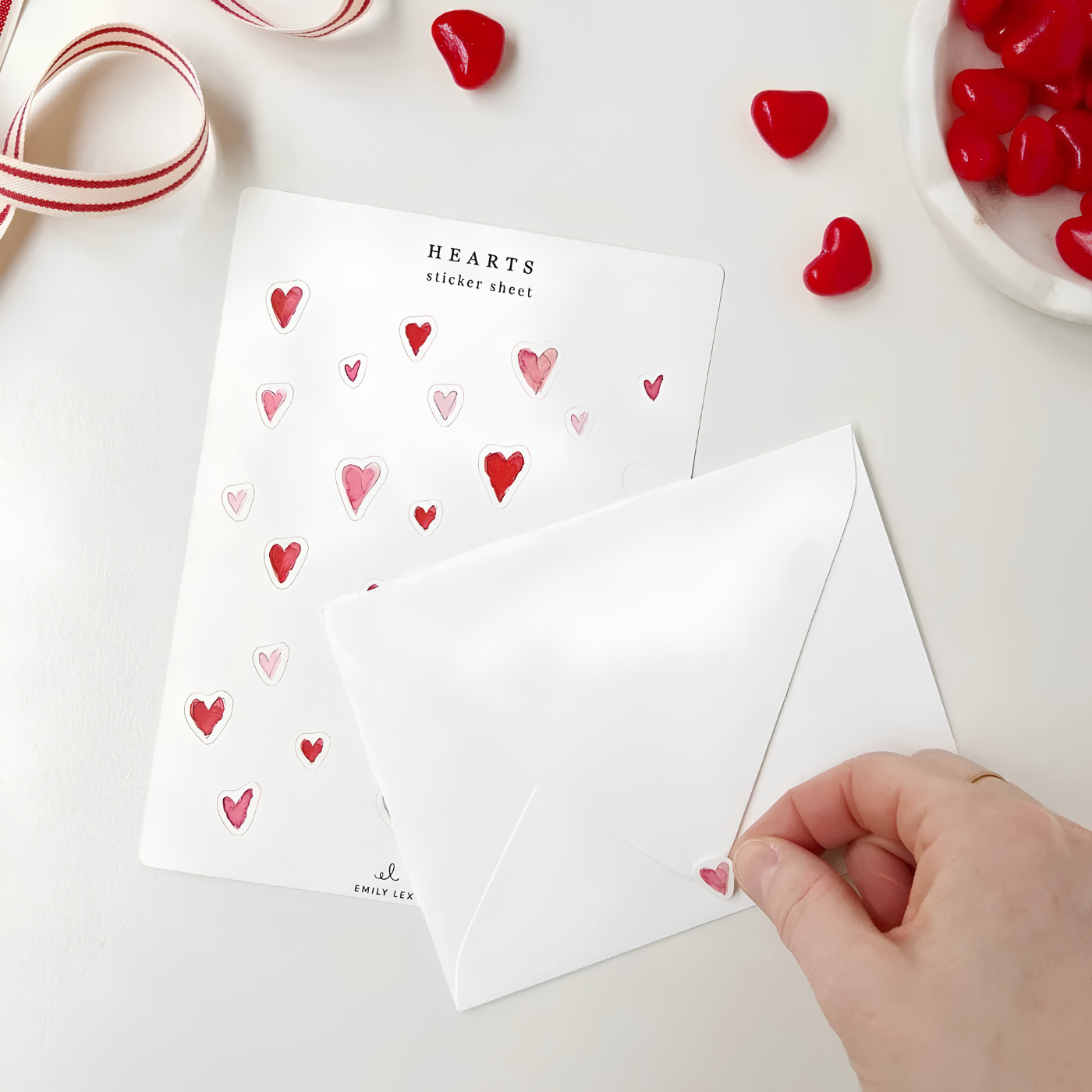 Heart-themed watercolor sticker sheets for Valentine's Day