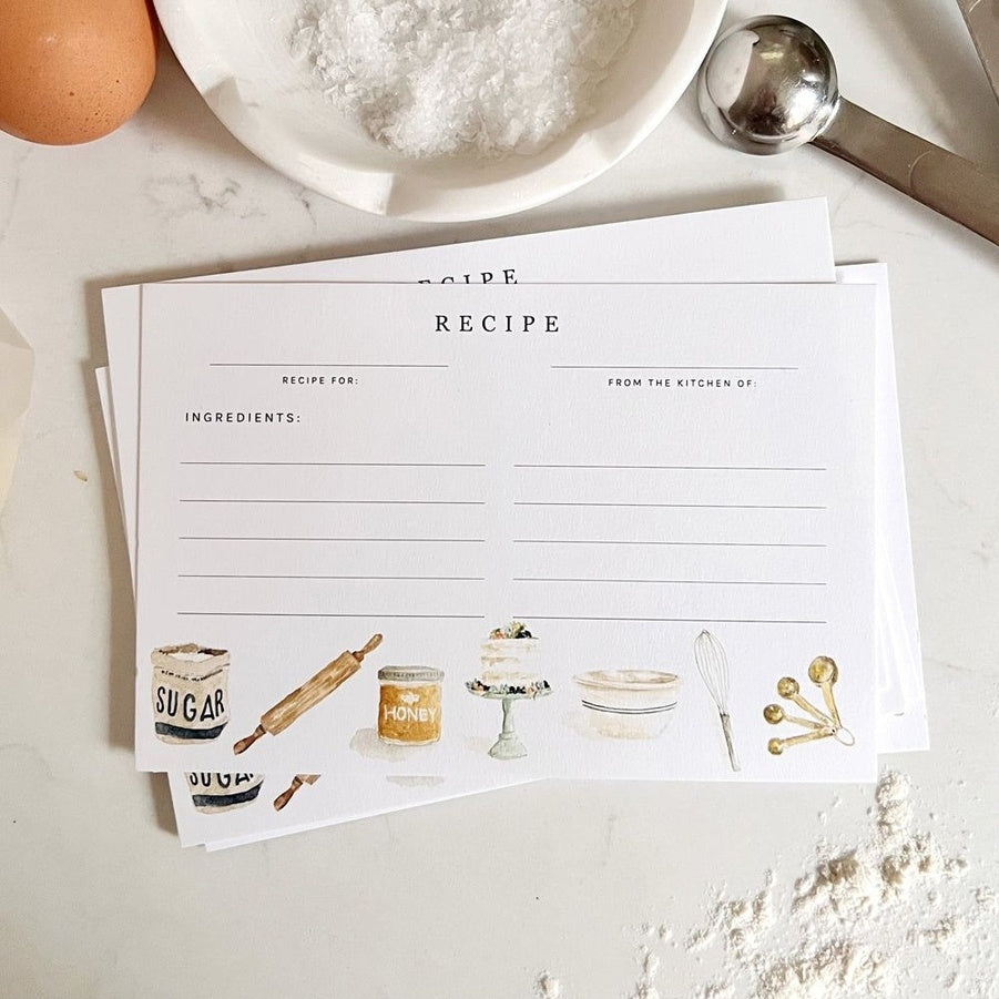 Watercolor 4x6 recipe card set by Emily Lex