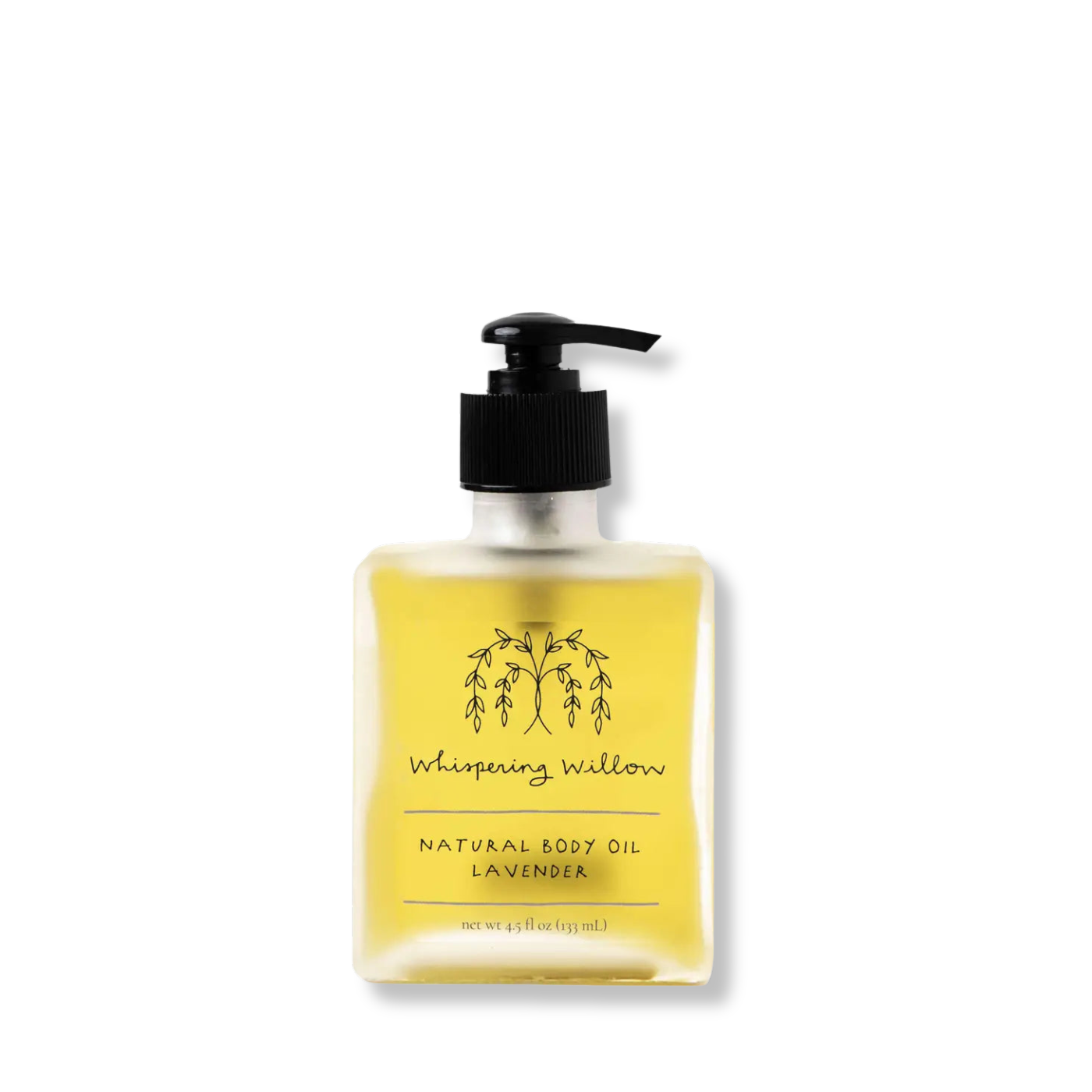 Whispering Willow Lavender Natural Body Oil in frosted glass bottle