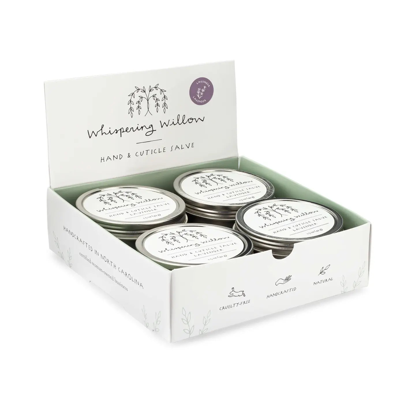 Whispering Willow Lavender Hand and Cuticle Salve in reusable tin